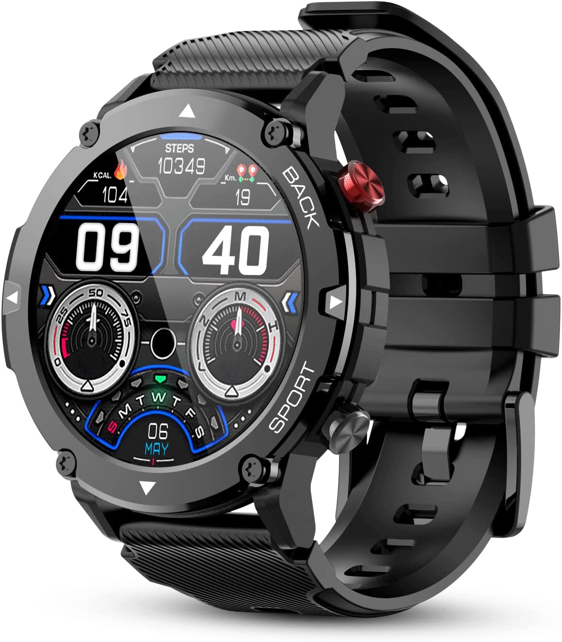 PUREROYI Smart Watch for Men Bluetooth Call (Answer/Make Call) IP68 Waterproof 1.32'' Military Tactical Fitness Watch Tracker for Android iOS Outdoor Sports Smartwatch(Black)