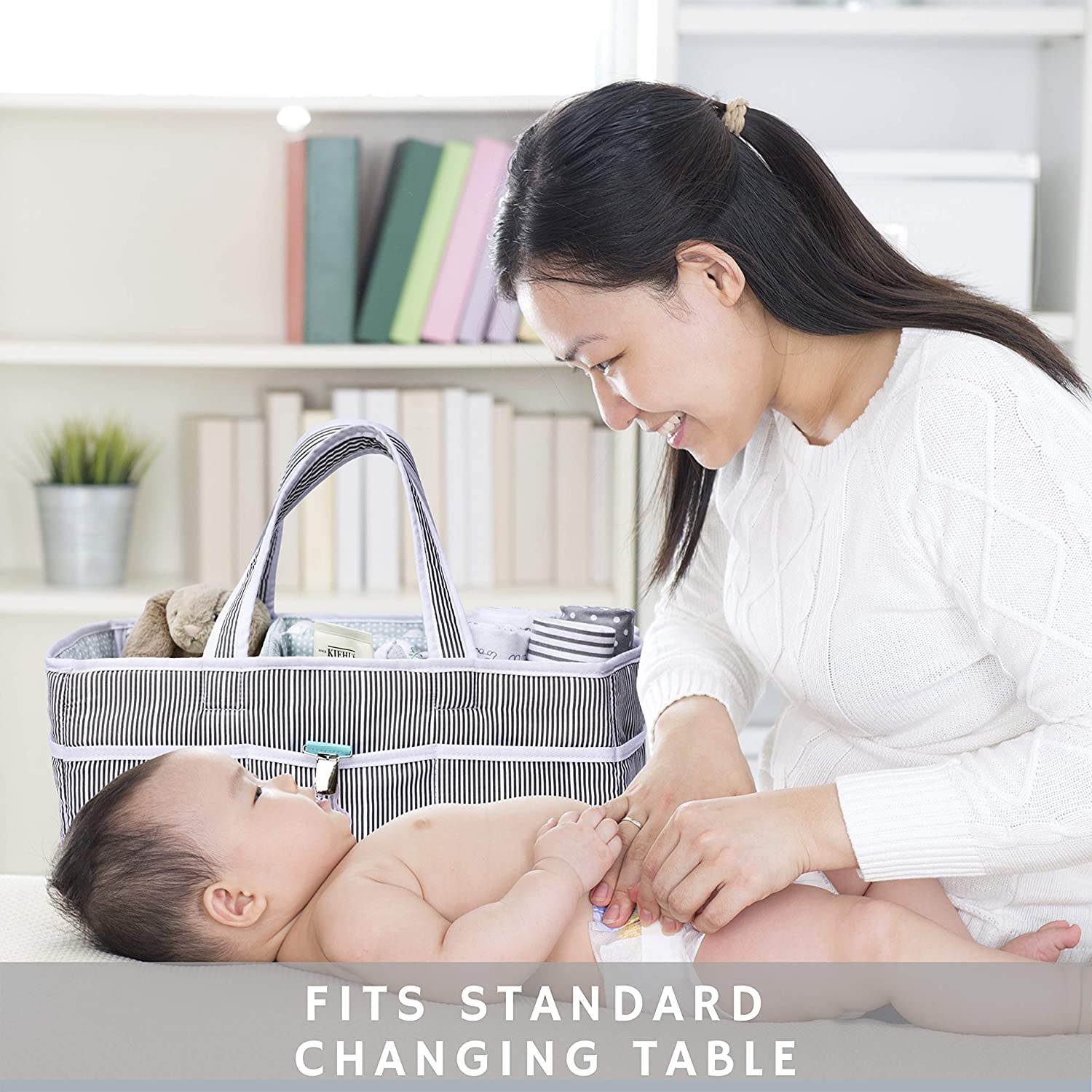 Lily Miles Baby Diaper Caddy - Large Organizer Tote Bag for Infant Boy or Girl - Baby Shower Basket - Nursery Must Haves - Registry Favorites - Collapsible Newborn Caddie Car Travel