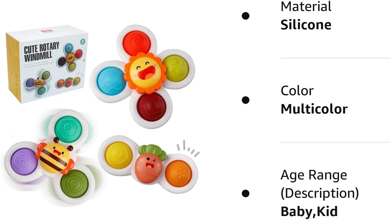 Outgeek Suction Cup Spinner Toys: 3PCS Kids Spinning Top Toys Baby Dimple Toy Sensory Toys Fidget Spinners Suction Cup Babies Bath Toys Gift Toys for Toddlers (Second Edition) (White)