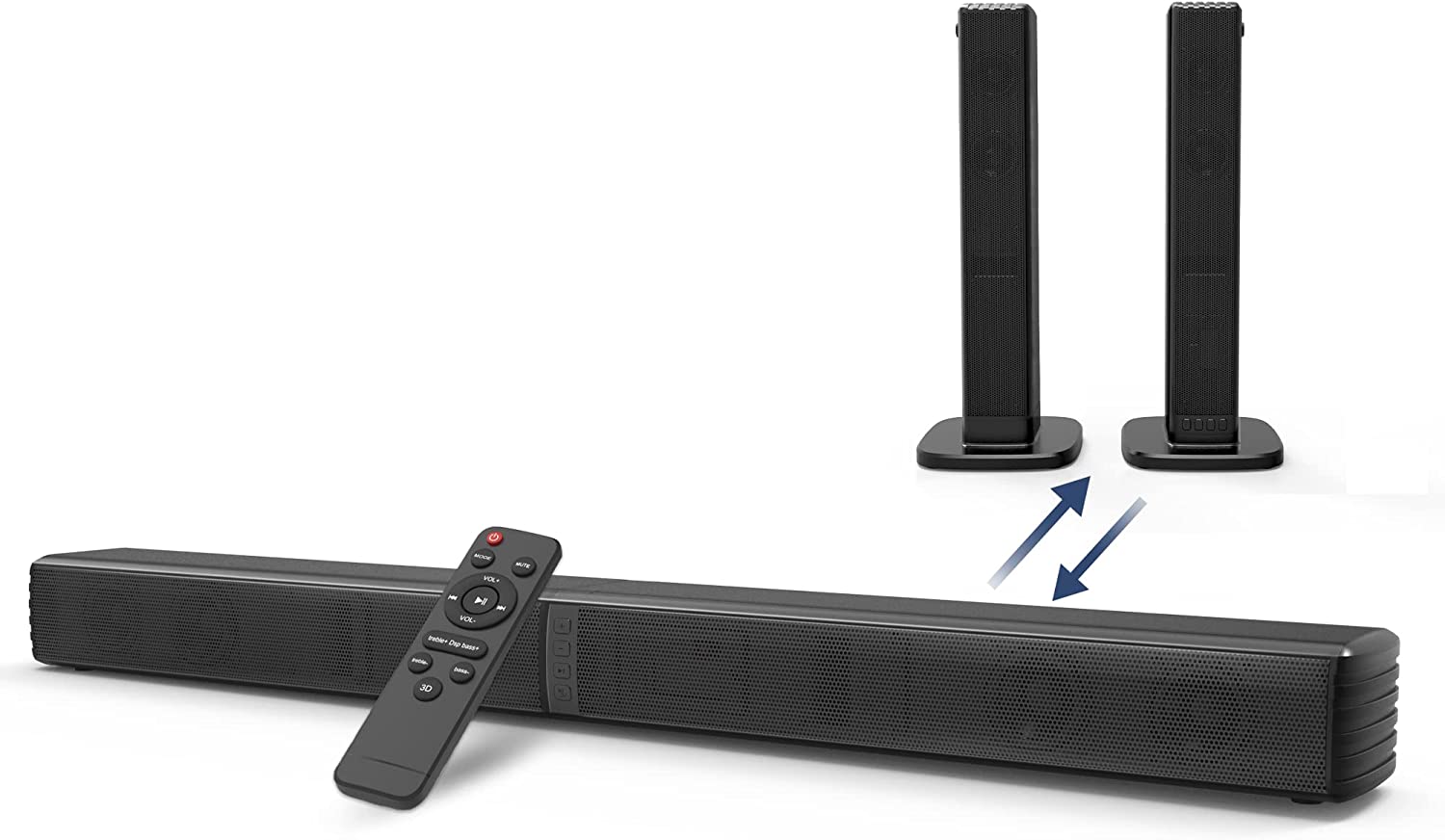 GEOYEAO Sound Bars for TV, 2.2 CH 32 inch 3D Surround Sound Home Theater System with HDMI-ARC/Opt/Bluetooth 5.0, Built-in Dual Subwoofer & 10 DSP, Treble/Bass Adjustable, 2 in 1 Separable Design