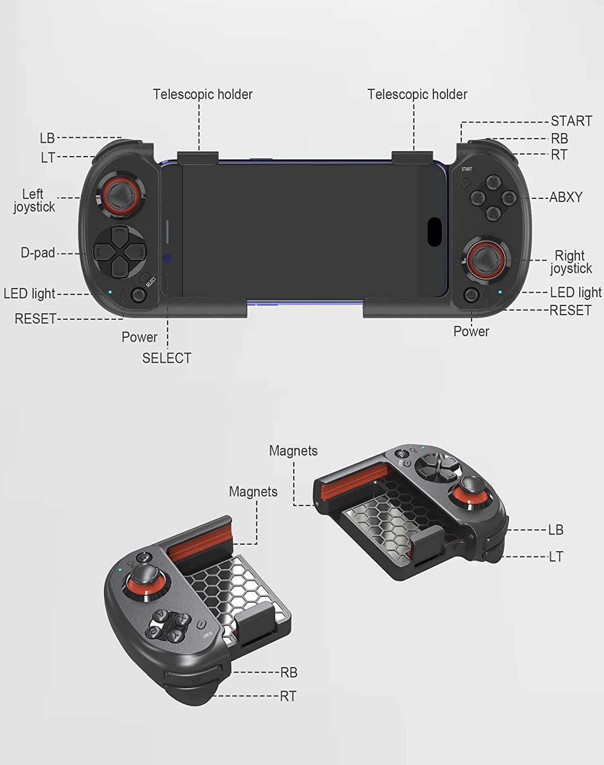 Joso Mobile Gaming Controller for iPhone, Android, PC, One-Handed Mobile Gamepad, Bluetooth Controller for iPhone 14 13 12 Pro/Pro Max, Galaxy S22 21 Ultra, COD, Diablo Immortal - Direct Play