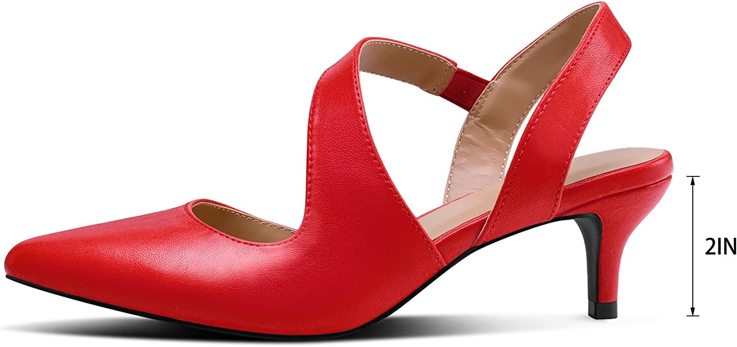 mysoft Women's Pumps 2 inch Low Heel Pointed Toe Slingback Wedding Party Dress Shoes
