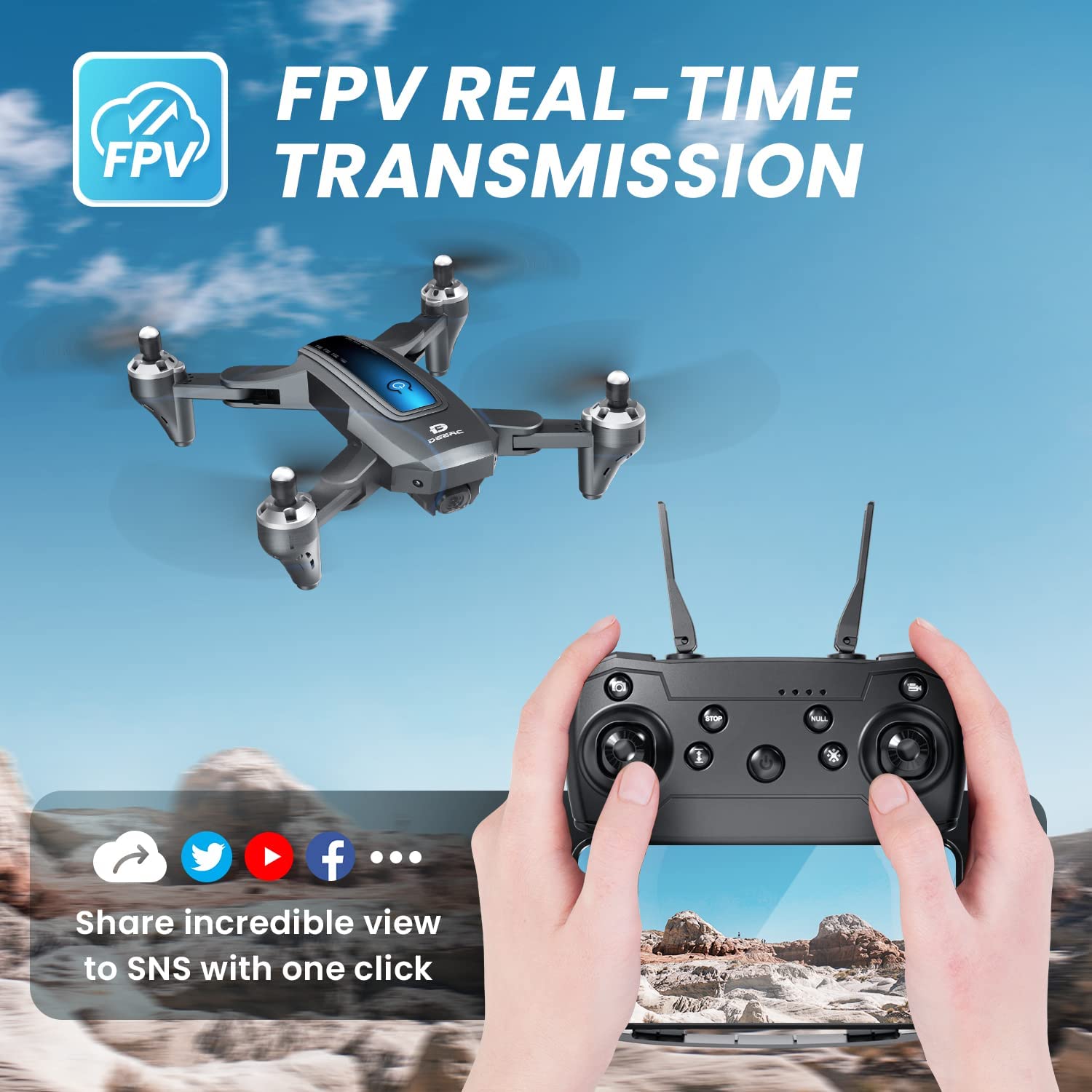 DEERC D10 Drone with Camera 2K HD FPV Live Video 2 Batteries and Carrying Case, RC Quadcopter Helicopter for Kids and Adults, Gravity Control, Altitude Hold, Headless Mode, Waypoints Functions,1 Piece
