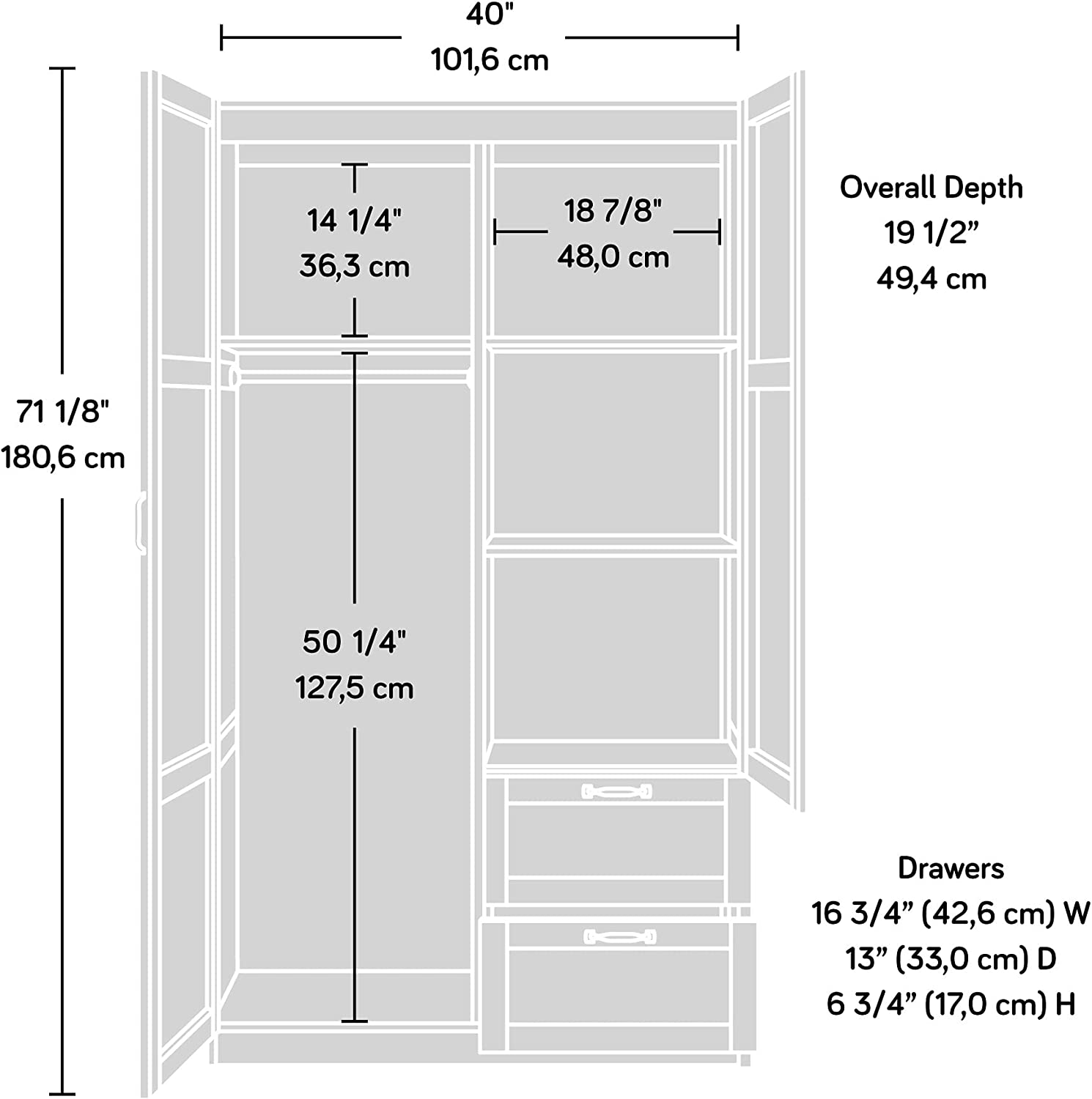 Sauder Miscellaneous Storage Wardrobe， L: 40.0" x W: 19.45" x H: 71.1"， Reclaimed Pine Finish