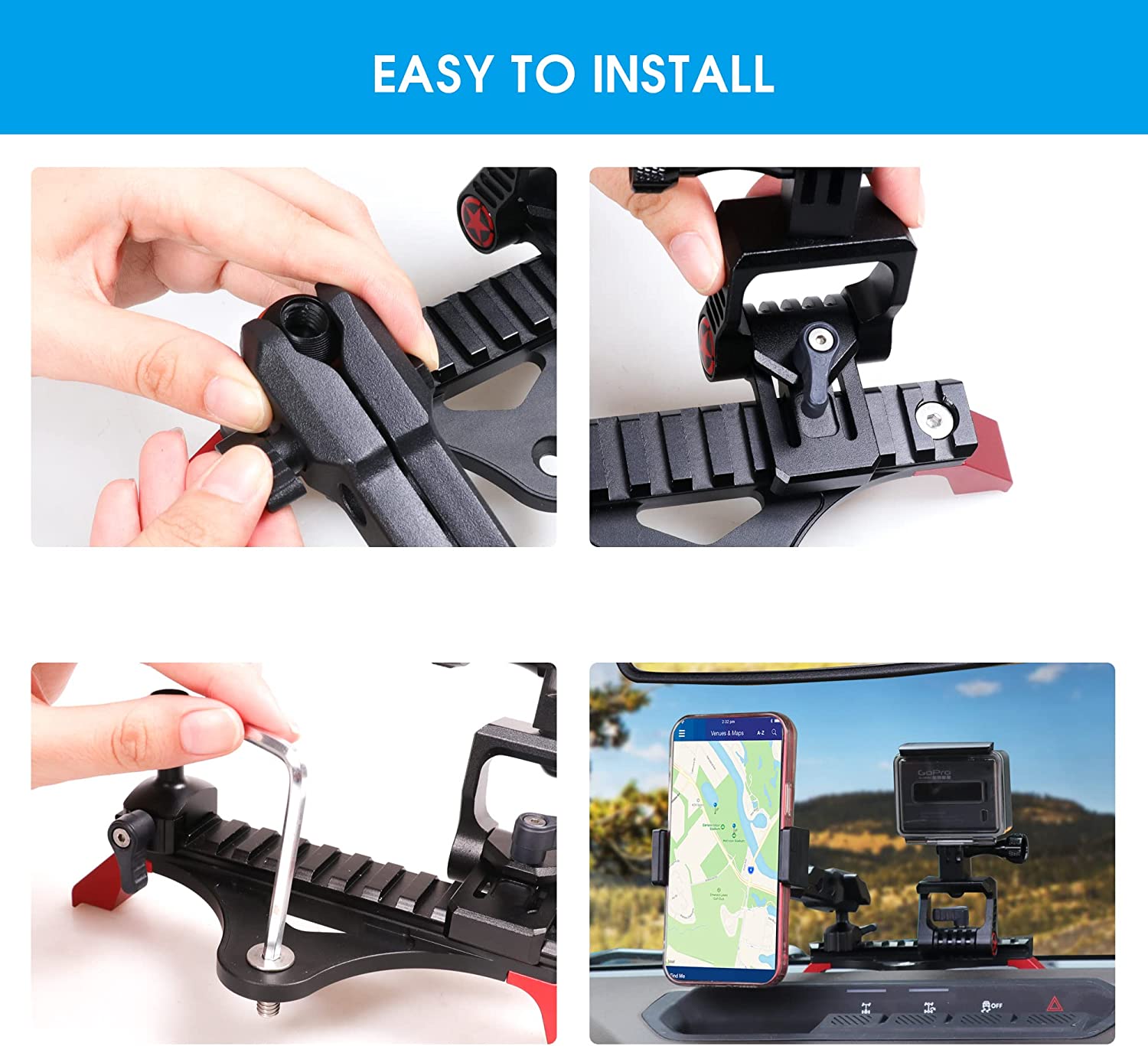 Sukemichi Universal Multifunctional Mobile Phone Holder + Camera Mount for Ford Bronco Accessories 2 Door & 4 Door, Aluminum Slide Rail, Flexible Angle