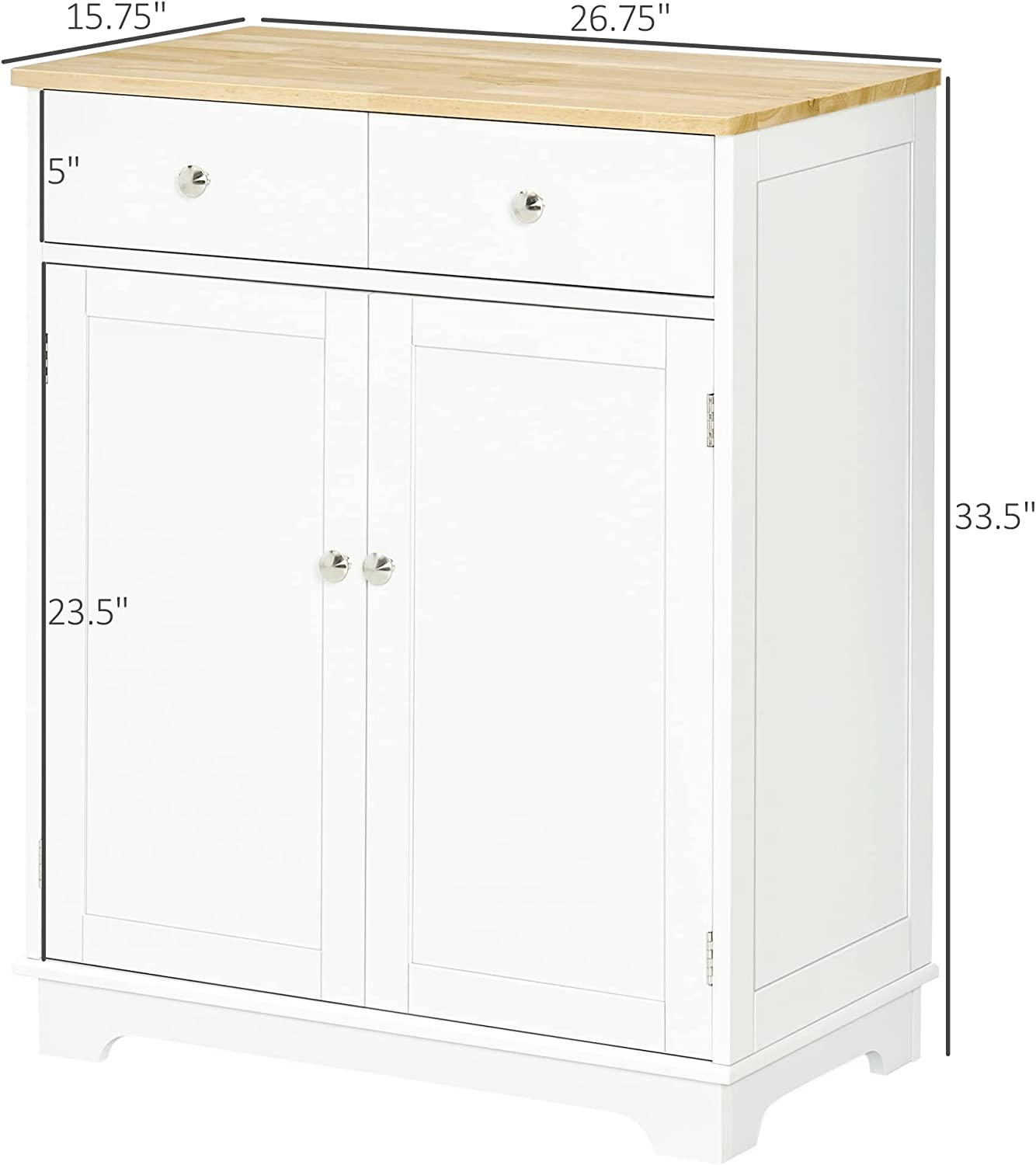 HOMCOM Double Door Sideboard Buffet Cabinet, Kitchen Cabinet, Coffee Bar Cabinet with 2 Drawers, Adjustable Shelf for Living Room and Hallway, White