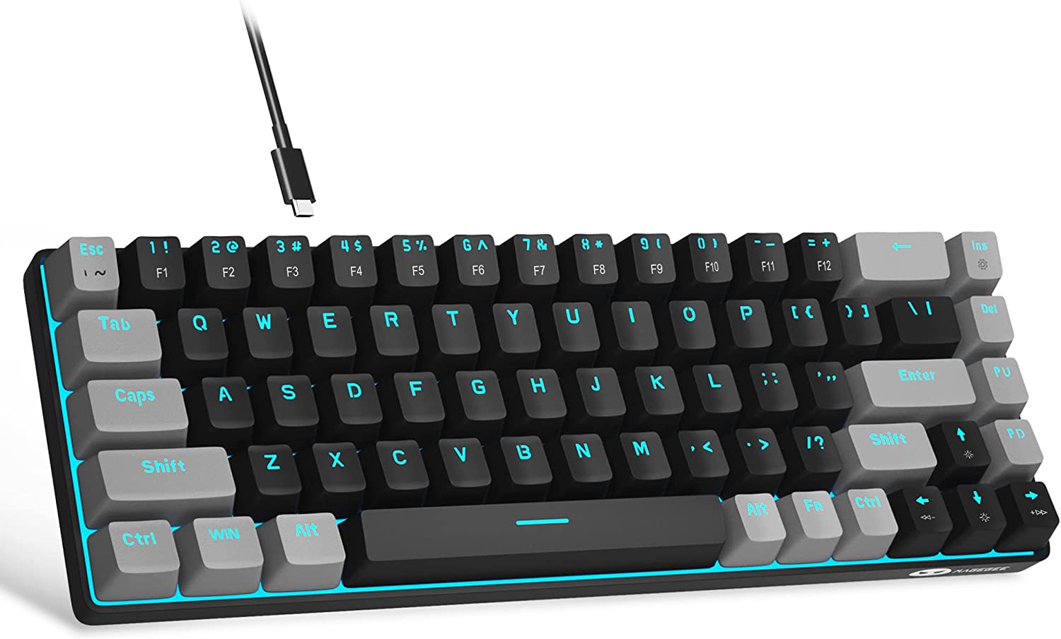 MageGee Portable 60% Mechanical Gaming Keyboard, MK-Box LED Backlit Compact 68 Keys Mini Wired Office Keyboard with Red Switch for Windows Laptop PC Mac - Black/Grey