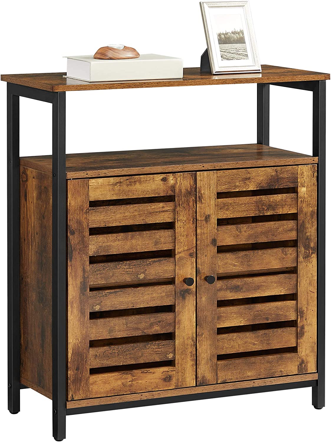 VASAGLE LOWELL Standing Cabinet, Storage Cabinet, Accent Side Cabinet with Shelf, Cupboard with Louvered Doors, Multifunctional in Living Room, Bedroom, Hallway, Rustic Brown ULSC76BX