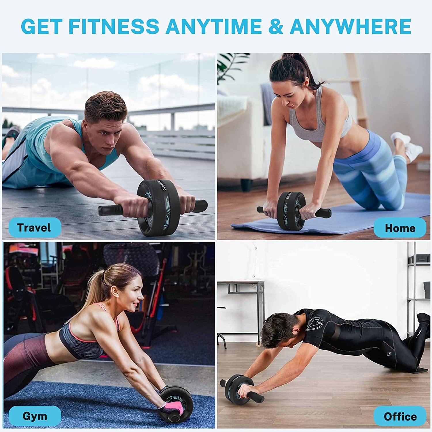 Gonex Ab Roller Wheel, Home Gym Equipment, Ab Wheel for Abdominal & Core Strength Training with Resistance Bands, Knee Mat, Push-Up Bar Accessories, Core Sliders or Jump Rope