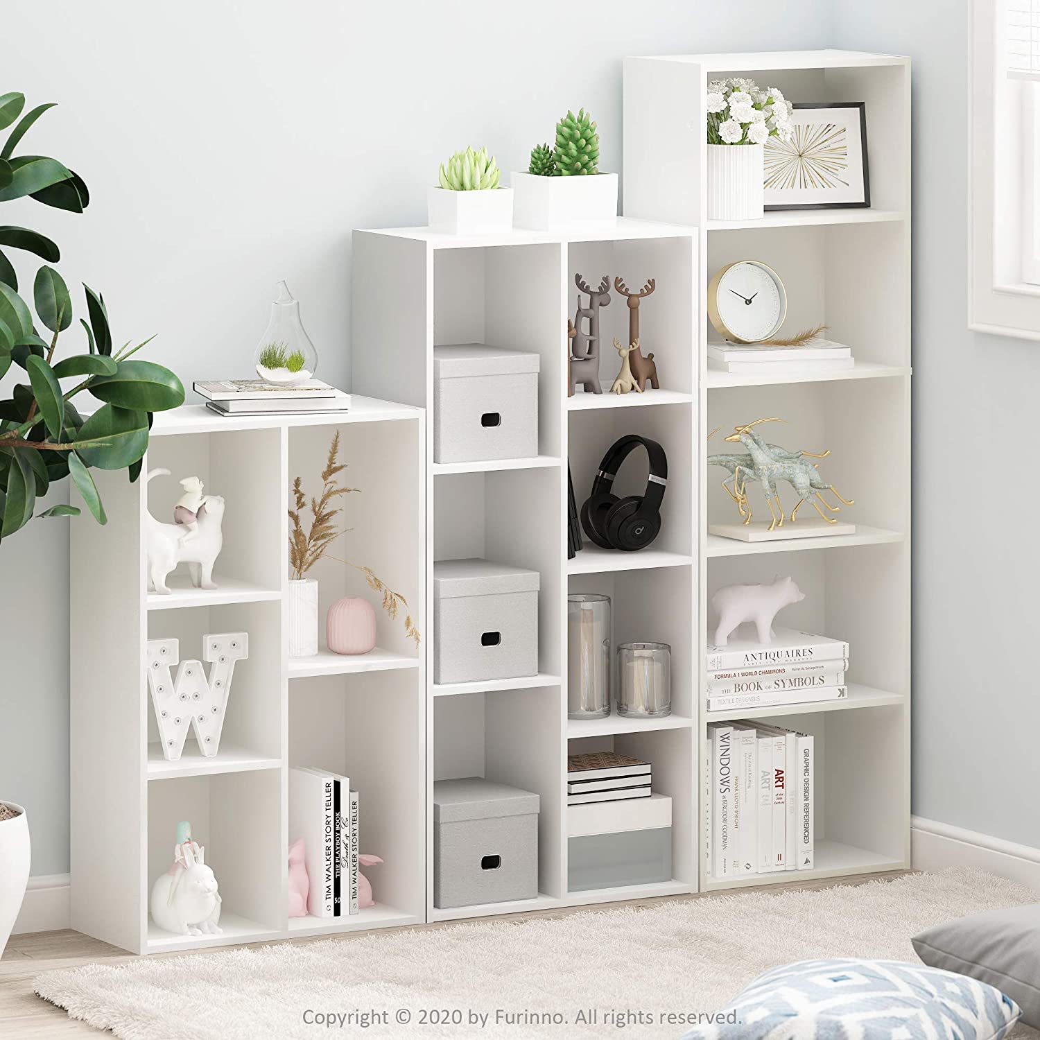 Furinno Luder Bookcase / Book / Storage ， 7-Cube， White