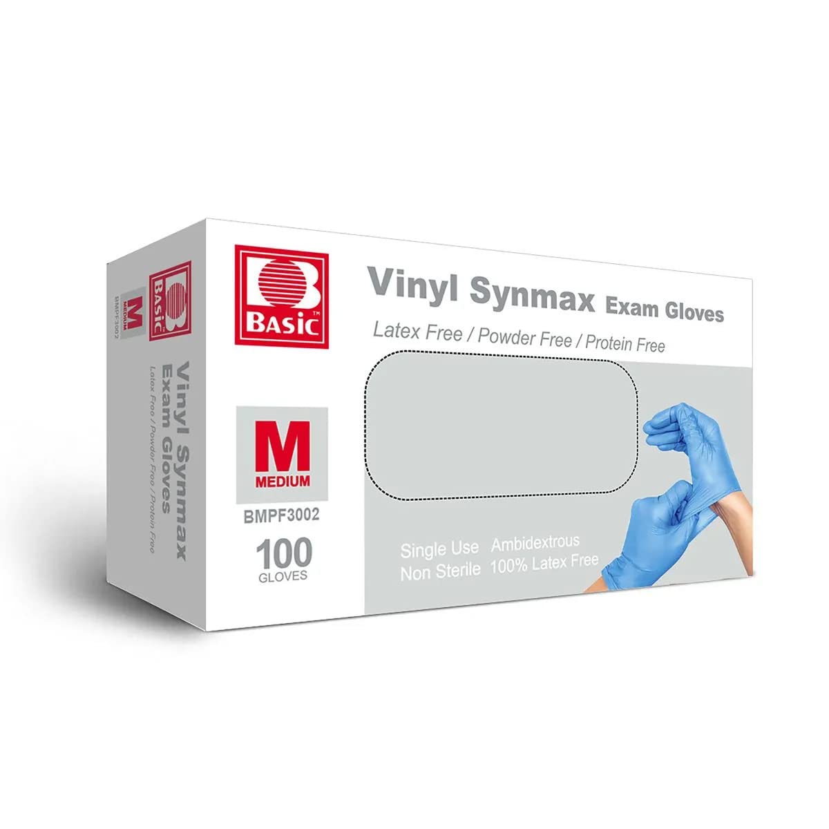 Basic Disposable Vinyl Gloves 100Pcs, Medium Size, Cleaning Gloves, Food Service Gloves, Powder Free, Latex Free, Non-Sterile for All Purposes Gloves, Blue (BMPF3002)