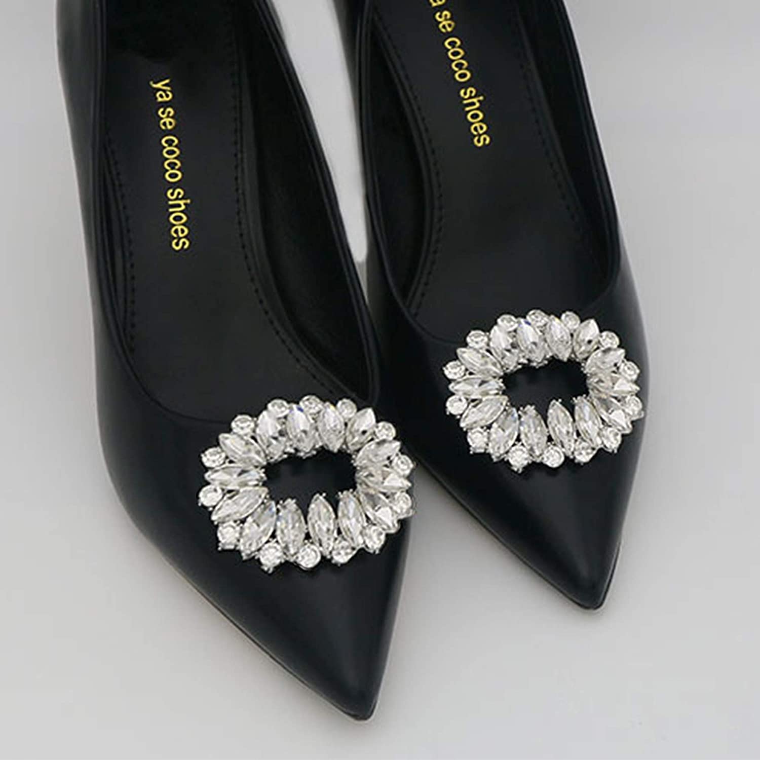 kilofly 2 Pairs Elegant Rhinestone Crystal Metal Shoe Clips Wedding Party Set