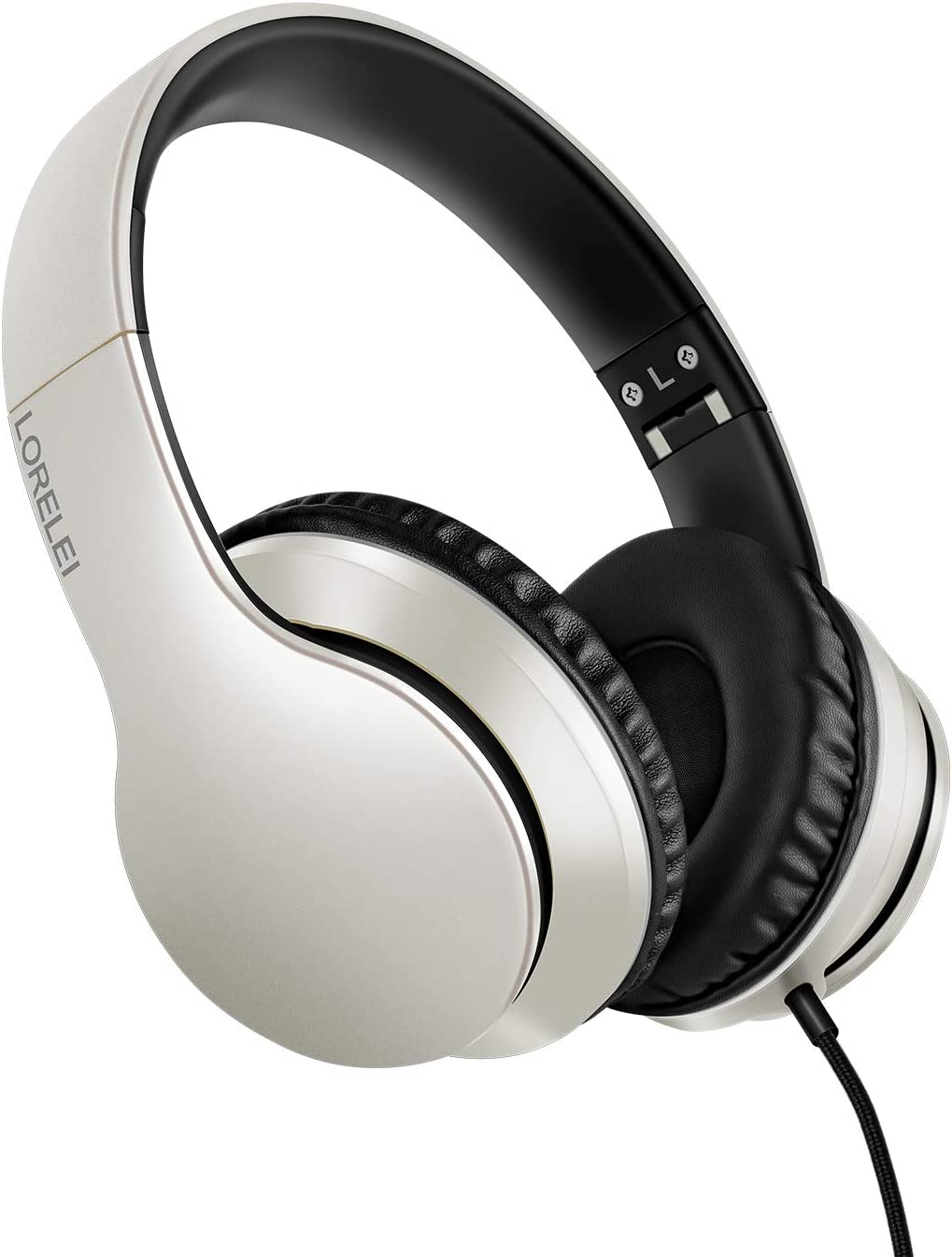 LORELEI X6 Over-Ear Headphones with Microphone, Lightweight Foldable & Portable Stereo Bass Headphones with 1.45M No-Tangle,Wired Headphones for Smartphone Tablet MP3 / 4 (Black-Red)