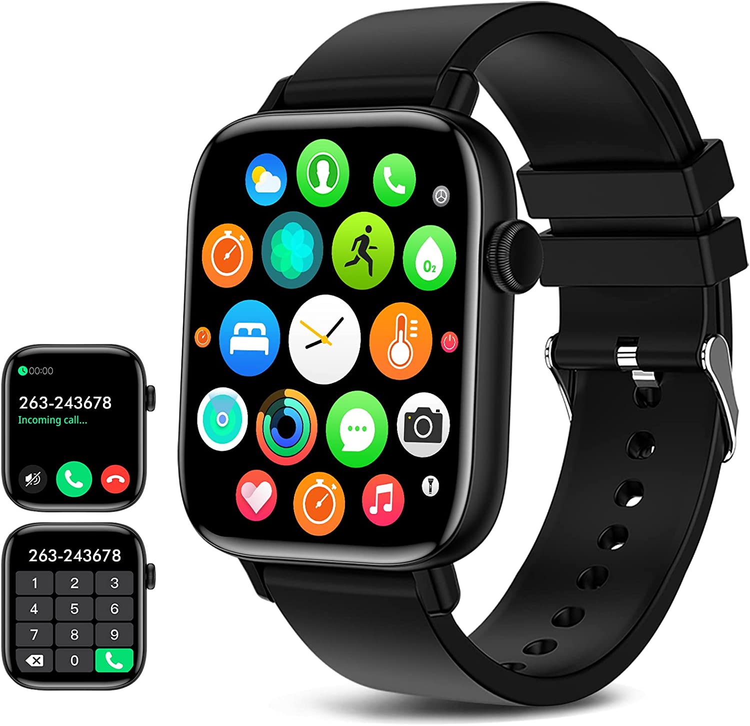 Smart Watch (Answer/Make Calls), 1.9" Smartwatch Fitness Tracker for Android iOS Phones with Blood Pressure Heart Rate Tracking, 25 Sport Modes SpO2 Sleep Monitor Step Counter for Women Men , Black